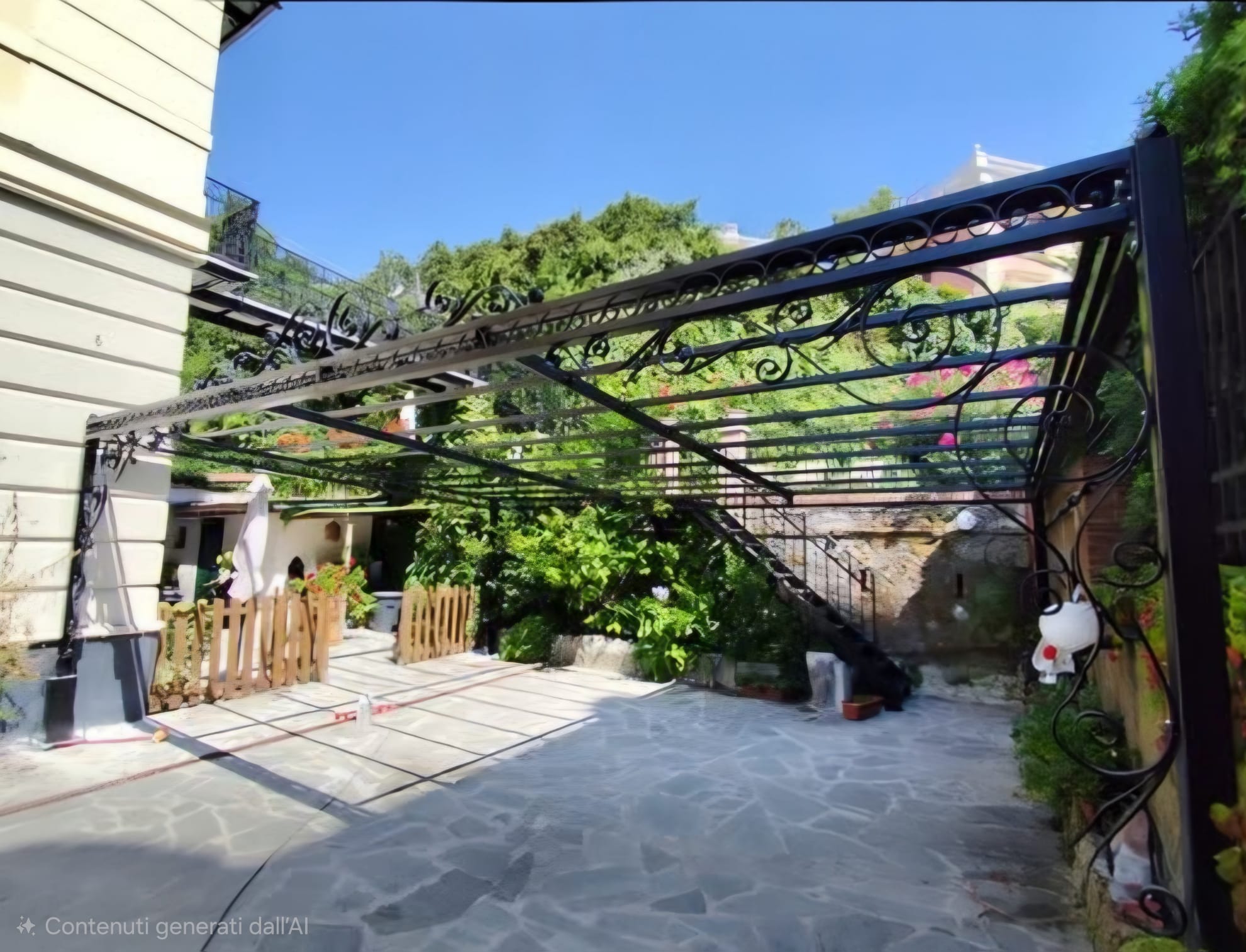 Pergola in ferro battuto con volute ornamentali — zincatura Triplex — Cerosillo Genova